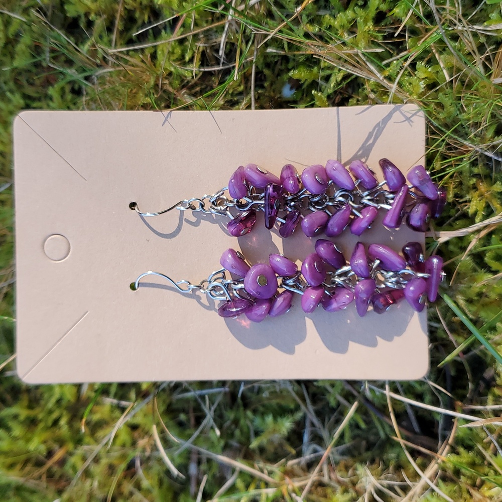 Buy 2 Pairs/Get 1 Free Handmade Purple Beaded Dangle Earrings